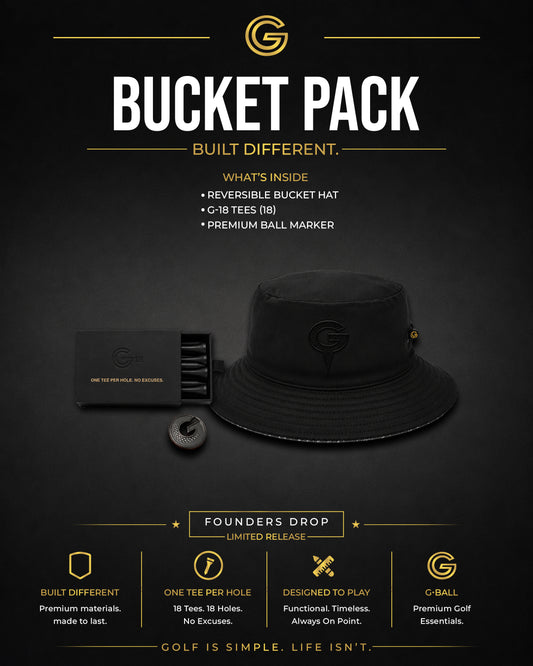 G•BALL Bucket Pack bundle: Reversible Bucket Hat, G-18 tees, and G•MARK ball marker